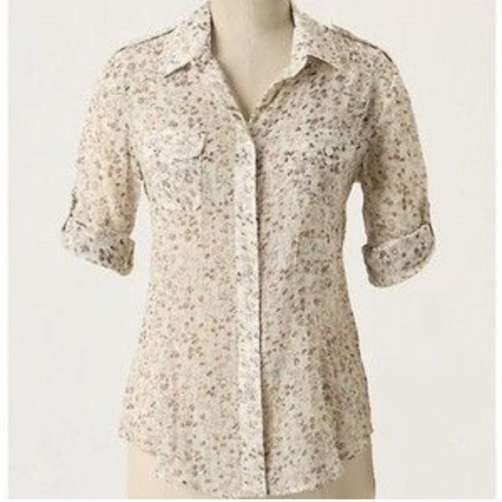 Anthropologie | Fei Semi Sheer Floral Cotton Button down Shirt M